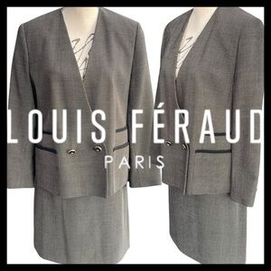 Vintage Louis Feraud Black/Cream Wool Double Breasted Skirt Suit 2 Piece (10/12)